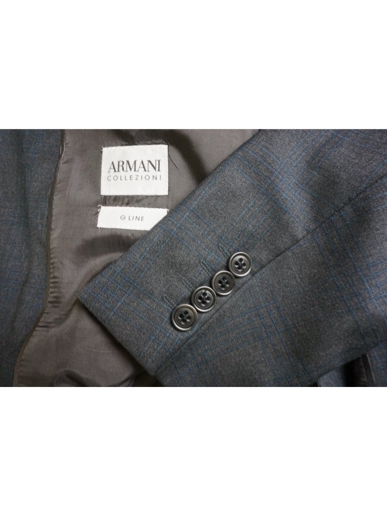 Armani Collezioni G-Line Gray Blue Plaid Wool 2 Pc Suit Jacket Pants 40r Us 50eu